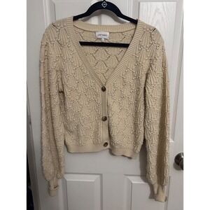 Driftwood | Textured Nancy Cardigan Cream Cotton Balloon Sleeve Boho Sz S